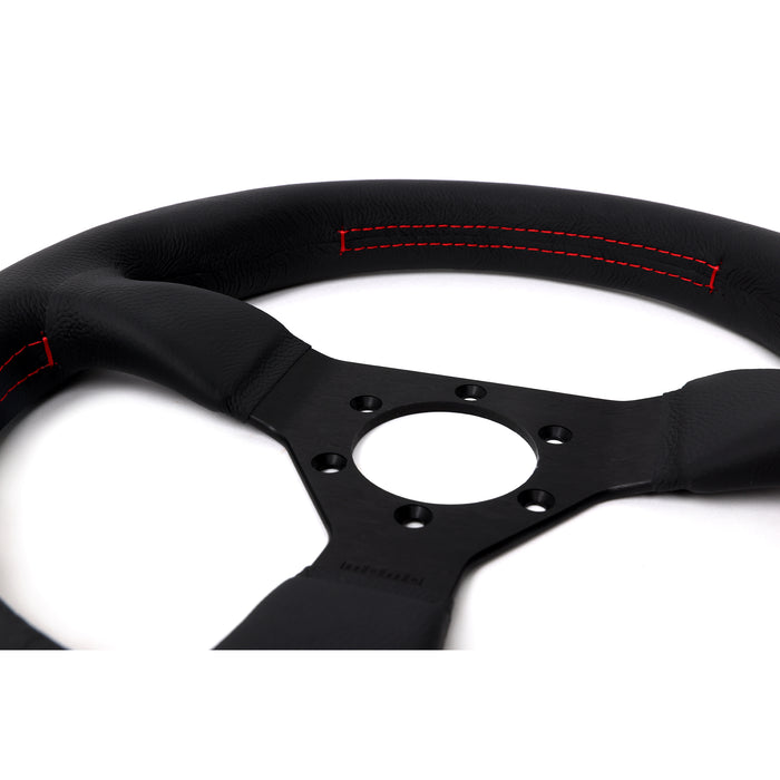 Momo Montecarlo Leather Steering Wheel 320 mm - Black/Red Stitch/Black Spokes